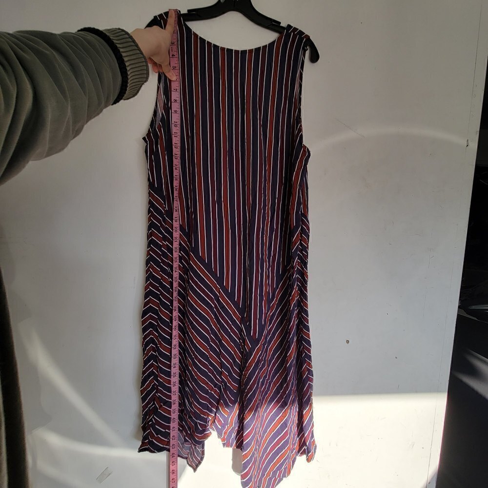 Ava & Viv Navy Burgundy Stripe VNeck Sleeveless Asymmetric Hem Midi Sun Dress 1X - Picture 6 of 10